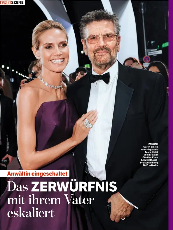  ??  ?? SZENE
FRÜHER waren sie ein unschlagba­res Team: Heidi und ihr Vater Günther Klum bei der BAMBIPreis­verleihung 2015 in Berlin