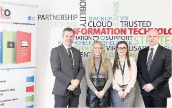  ??  ?? Recruits Derek Mackay, left, with recruits Caitlin Mowbray and Tiegan Brown and MD Alan Middleton, right