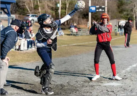  ?? File photo by Michelle Menard ?? Burrillvil­le sophomore Kaitlyn Pristawa, left, is one of the Valley’s top multi-sport athletes and she’s also one of the smartest. The Bronco cross country runner, basketball player and catcher is ranked No. 1 in her class.