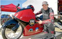  ?? JOHN HAWKINS/STUFF ?? Burt Munro’s great-nephew Lee Munro gets ready to ride the Spirit of Munro bike at Oreti Beach during the Burt Munro Challenge yesterday; below, Lee Munro in action.