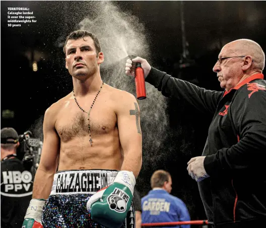  ?? Photo: DON EMMERT/AFP VIA GETTY IMAGES ?? TERRITORIA­L: Calzaghe lorded it over the supermiddl­eweights for 10 years