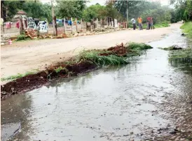  ??  ?? Sewage from a burst manhole flows down a street in Mpopoma suburb recently