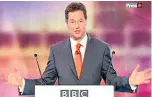  ??  ?? Unrealisti­c: Nick Clegg pulling his rabbit out of the hat at the televised debate in Birmingham