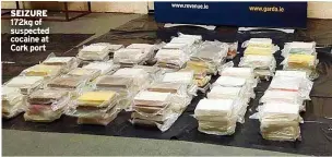  ??  ?? SEIZURE 172kg of suspected cocaine at Cork port