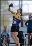  ??  ?? Saidhbhe Byrne of Coláiste Bhride, Carnew, competing in the Minor girls shot putt event.