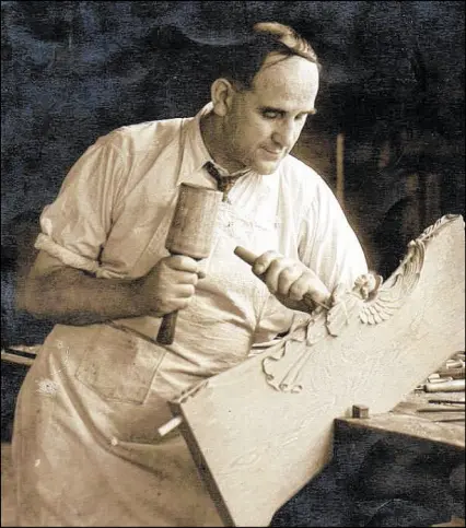  ?? CLEVELAND PRESS 1934 ?? During the Great Depression, Andrew Galloway and fellow artisans organized themselves as the Liturgical Arts Guild of Cleveland. Galloway was vice president and chief woodcarver.