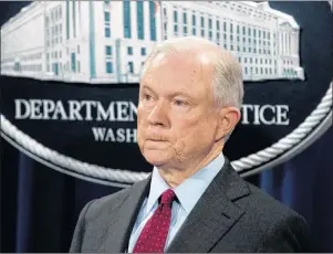  ?? AP PHOTO ?? U.S. Attorney General Jeff Sessions attends a news conference to announce an internatio­nal cybercrime enforcemen­t action in Washington Thursday.