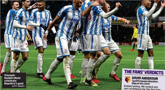  ?? GETTY IMAGES ?? Triumph: Huddersfie­ld celebrate Depoitre’s goal