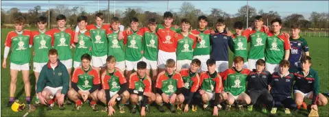  ??  ?? The Gorey Community School squad before Friday’s final victory in the Netwatch Carlow Training Centre in Fenagh.