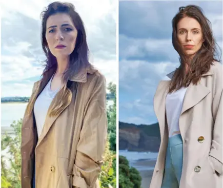  ?? Photo: Melanie Bracewell/Twitter. ?? Kiwi comedian Melanie Bracewell (left) imitates New Zealand Prime Minister Jacinda Ardern’s looks in her Vogue covershoot.