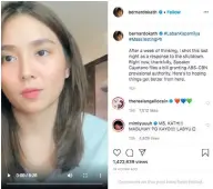  ?? INSTAGRAM PHOTO ?? Kathryn Bernardo says, as an artist who owes her career to the embattled network, she recognizes her responsibi­lity to speak up for those most affected by the shutdown.