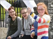  ??  ?? Mounthawk Mercy Junior Cert students Lorraine Lyne, Alex Kelly and Ally Guilfoyle were all smiles on exiting the exam hall.