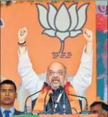  ?? HT PHOTO ?? BJP chief Amit Shah addressing the party’s Yuva Hunkar Rally in Jind on Thursday.