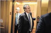  ?? HAIYUN JIANG NYT ?? Sen. Steve Daines, R-Mont., departs the Senate floor during debate over renewing a key portion of the Foreign Intelligen­ce Surveillan­ce Act (FISA) on Friday. The Senate early Saturday voted to renew it shortly after the law had expired.