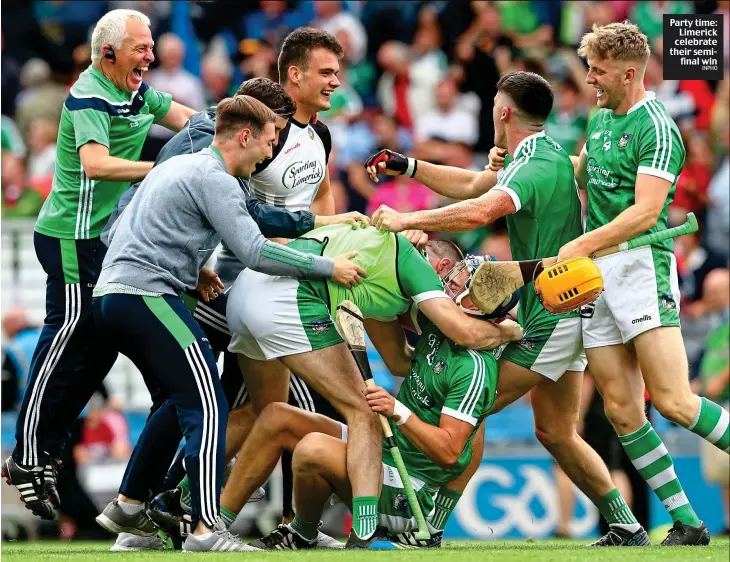  ?? INPHO ?? Party time: Limerick celebrate their semifinal win