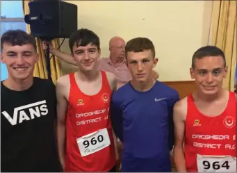  ??  ?? Drogheda & District’s winning Junior Men’s team, from left; Cormac Canning, Sean Toner, Tadgh Donnelly and Liam Mulligan.