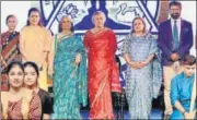  ??  ?? Principal Dr Vijay Datta with Chief Guest Ketaki Sood and guests at the centenary celebratio­ns of Modern School.