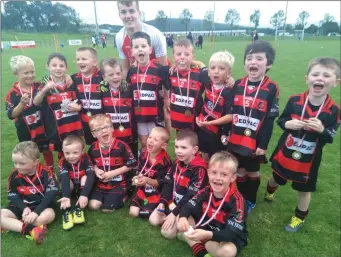  ?? Photo by Deirdre Clifford ?? The Newmarket under-six team that took part in the Rebel Óg Monster Blitz in Mallow, delighted to receive their medals from Cork Minor Footballer Michael O’Neill.