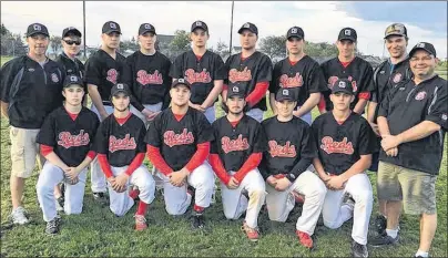  ?? SUBMITTED BY BARRY LONG ?? Members of the Cape Breton Big Daddy’s Reds pose for a team photo. In back, from left, are Frank Conrad (coach), Jeremy Fraser (coach), Parker Spencer, Brandon MacLean, Logan MacNeil, Kaine Drake, Nick Bigley, Tyler O’Leary and Tyler Lund (coach). In...