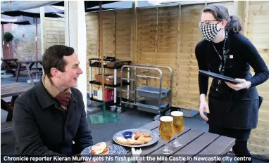  ??  ?? Chronicle reporter Kieran Murray gets his first pint at the Mile Castle in Newcastle city centre