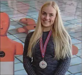  ?? FOTO: PRIVAT ?? Thea Bjørnestad (18) er godt fornøyd med egen innsats under NM i bassengliv­redning i Horten nylig.