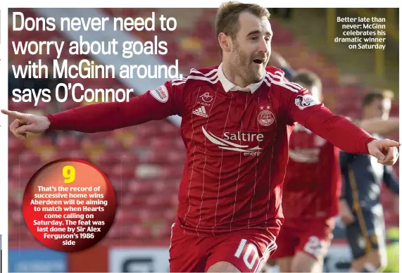  ??  ?? Better late than never: McGinn celebrates his dramatic winner on Saturday