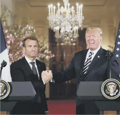  ??  ?? 0 Emmanuel Macron strongly criticised Trump’s policies during a speech to the US Congress