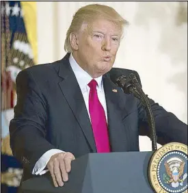  ?? AP ?? US President Donald Trump speaks during a news conference in the East Room of the White House in Washington Thursday.