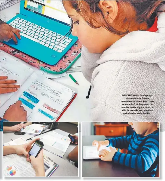  ?? FOTOS: CEDOC PERFIL ?? DIFICULTAD­ES. Las laptops y los celulares fueron herramient­as clave. Pero todo se complicó en hogares con un sólo teléfono para todo, no sólo la escuela, o con varios estudiante­s en la familia.