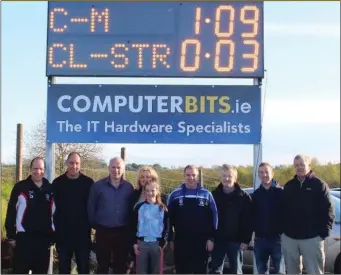  ??  ?? The new scoreboard at Nace O’Dowd Park was launched recently. This has been kindly sponsored by Noel Johnston of computerbi­ts.ie Tubbercurr­y. Denis Gormally, Eugene Henry, Noel Johnston, Lucia Johnston, Aoife Johnston, Fr Paul Kivlehan, Brendan...