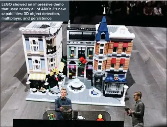  ??  ?? LEGO showed an impressive demo that used nearly all of ARKit 2’s new capabiliti­es: 3D object detection, multiplaye­r, and persistenc­e