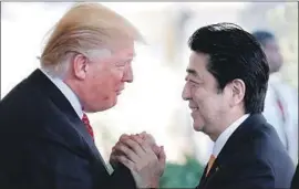  ?? Mario Tama Getty Images ?? JAPANESE Prime Minister Shinzo Abe has met with President Trump more often than has any other world leader in a push to preserve the countries’ alliance.
