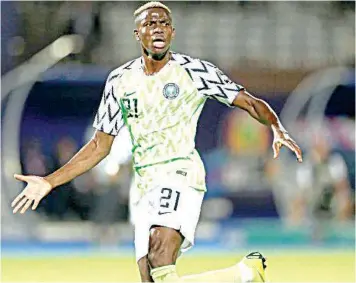  ??  ?? Victor Osimhen scored Nigeria’s equaliser in the 2- 1 defeat of Cape Verde… yesterday