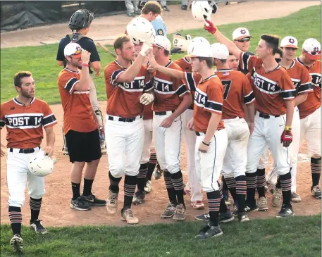  ?? Photos by Ernest A. Brown ?? Addison Kopack hit two home runs and Steve Andrews (center) also homered Thursday to help Upper Deck win its third state title in the last four seasons by beating Gershkoff of Cranston 11-6 in the state final after Gershkoff won the opening game, 9-6, over Sean Doris (below) at McCarthy Field.