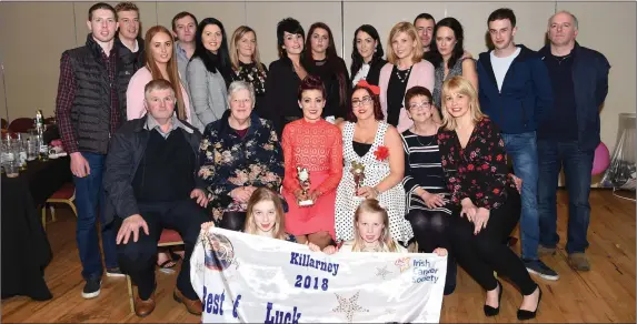  ?? Photo by Michelle Cooper Galvin ?? Contestant­s Noreen O’Sullivan and Norann Keane with family and friends Aoibhe and Kayleigh O’Sullivan, Ulick, Nora O’Sullivan, Norann Keane, Marie Keane, Eileen Daly, Donal O’Sullivan, Tom o Sullivan, Rachael Walsh, Emmett and Mags Beaton, Helen Sexton, Aine Moynihan, Maureen Keane, Karen Stack, Laura and Sean Moynihan, Sinead Moynihan, Shane and Mike Sexton at the Strictly Come Dancing in aid Irish Cancer Society in the INEC Killarney on Friday.