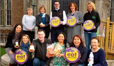  ??  ?? Members of the Wexford Food Family and Sabine Rosler, owner of Wells House, pictured at Wells House, Ballyedmon­d, Gorey at the launch of the 2019 Wexford Food Family South East Food Summit (from left) front, Andrea Molloy of Clever Man Beer, Sara Doran of the Wexford Food Family, Tom Sinnott of Wexford Home Preserves, Daeng Mellander of Daeng’s Healthy Foods, Catherine George of Fancy Fungi, Marisa Roche of Meadowfiel­d Farm; back, Sabine Rosler of Wells House, Paula Ronan of Ronan Marketing and the Wexford Food Family, Kevin Lillis of Irish Country Meats, Breege Cosgrave of Local Enterprise Office Wexford and Mary Regan of Regan Organic Farm.