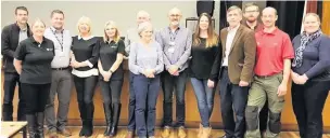  ??  ?? Macclesfie­ld MP David Rutley with other attendees at the Flood Smart Event in Poynton.