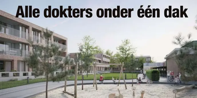  ?? FOTO HBVL ?? Naast de dokters, tandartsen, opticien en andere gezondheid­sspecialis­ten komen op Mudhoven ook zestig woningen met een speeltuin.