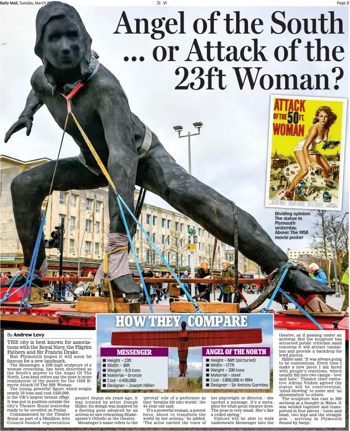  ??  ?? Dividing opinion: The statue in Plymouth yesterday. Above: The 1958 movie poster