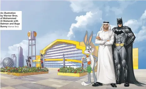  ?? Warner Bros ?? An illustrati­on by Warner Bros. of Mohammed Al Mubarak with Batman and Bugs Bunny