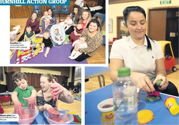  ??  ?? FamiliesTh­e community hub’s parent cafe is popular Messy playFlynn O’Donnell and Chloe McLean