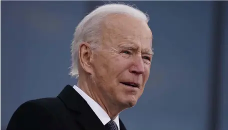  ?? Ap ?? NEW LEADER: President-elect Joe Biden tears up as he speaks at the Major Joseph R. ‘Beau’ Biden III National Guard/Reserve Center on Tuesday.