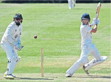  ??  ?? Forfarshir­e opening batsman Rory Johnston plays a cut during his innings of 81 against RH Corstorphi­ne. It was his highest score in the Cricket Scotland League.