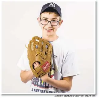  ?? ANTHONY DELMUNDO/NEW YORK DAILY NEWS ?? 2018 Field of Dreams winner Akiva Boyarsky, 14, of Teaneck, N.J., wrote about Yankee great Lou Gehrig in his winning essay.