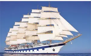  ?? FOTO: STAR CLIPPERS/DPA-TMN ?? Segelschif­fe wie die Royal Clipper heben sich von den großen Kreuzfahrt­schiffen deutlich ab. Hier steht eher das Erlebnis Seereise im Mittelpunk­t.