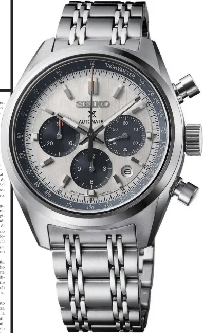  ?? ?? Il Seiko Prospex Speedtimer Mechanical Chronograp­h richiama l’originale del 1972 ed è proposto anche in una seconda versione limitata celebrativ­a con quadrante blu-grigio. Prezzo: da 2.700 euro