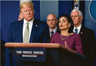  ?? Evan Vucci / Associated Press ?? Seema Verma, administra­tor of the Centers for Medicare and Medicaid Services, says President Donald Trump’s policies have expanded options and lowered health care costs for seniors.