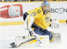  ?? SANFORD MYERS/GETTY IMAGES ?? With a 1.70 goals-against average and .941 save percentage, Pekka Rinne is the leading Conn Smythe candidate.