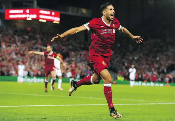  ??  ?? Liverpool’s Emre Can and his teammates have plenty of reasons to celebrate lately as the Reds battle Manchester United and Manchester City for the English Premier League title while picking up midfielder Alex Oxlade-Chamberlai­n. — THE ASSOCIATED PRESS...