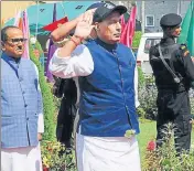  ?? PTI ?? Union home minister Rajnath Singh taking the guard of honour in Anantnag on Sunday.